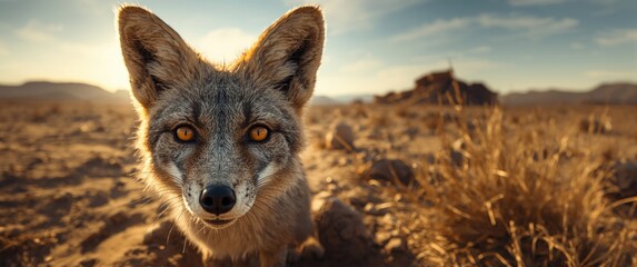 Fototapeta premium Close-up of Corsac fox face, animal, cute, nature, hair, desert environment, natural, ecology, wildlife, predator