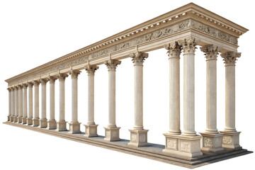 Fototapeta premium Classical gallery segment with columns, premium architecture element, isolated on transparent background, PNG