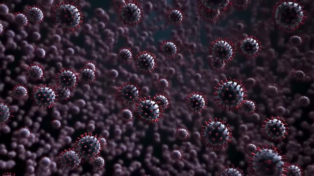 Close-up view of virus particles in a dark environment, illustrating the microscopic world of pathogens and their impact on health. Understanding viral transmission and disease prevention