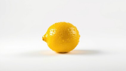 Bright yellow lemon placed on a white backdrop, ideal for citrus product branding