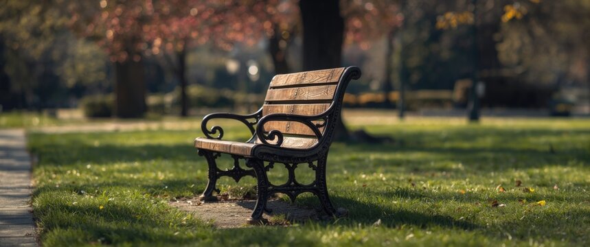 Old wooden park bench with no one on it