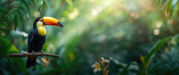 Obraz premium Photograph of a Ramphastos toco (Tucano-toco), characteristic bird of South American tropical rainforests