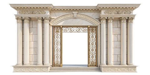 Obraz premium Luxury architectural entrance frame with columns, isolated on transparent background, PNG