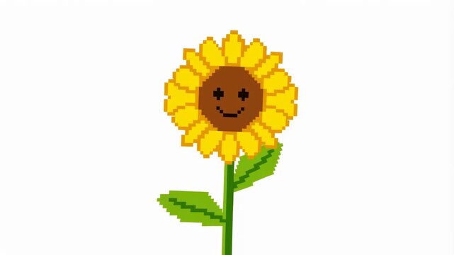 Animated pixel art sunflower with a smiling face. Represents joy, positivity, and creativity in digital design