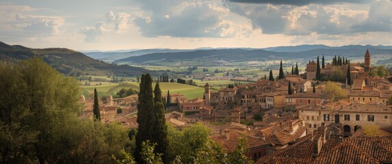 Naklejka premium Montalcino town in Tuscany, Italy, with its historic medieval architecture and oak origins