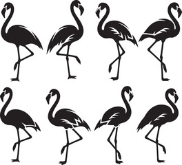 Obraz premium Minimalist Black Silhouette Flamingos Vector Set for Design and Decor