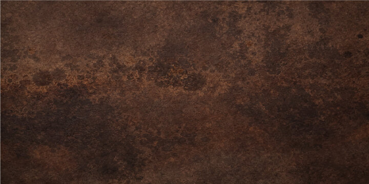 A dark and grungy vintage backdrop featuring an aged rusty metal texture with a rough brown surface and dirty weathered patterns for a retro industrial design