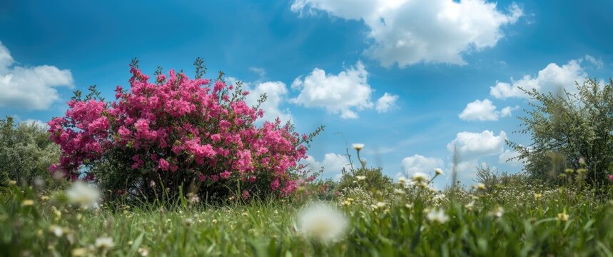 Sky behind a Pink Bougainvillea bush
