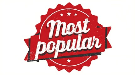 Red Most Popular Starburst Badge with Stars with White Background