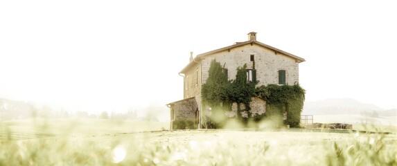 Obraz premium Antique rural house isolated on a white backdrop