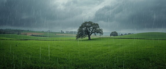 Meadow scene during a rainy day
