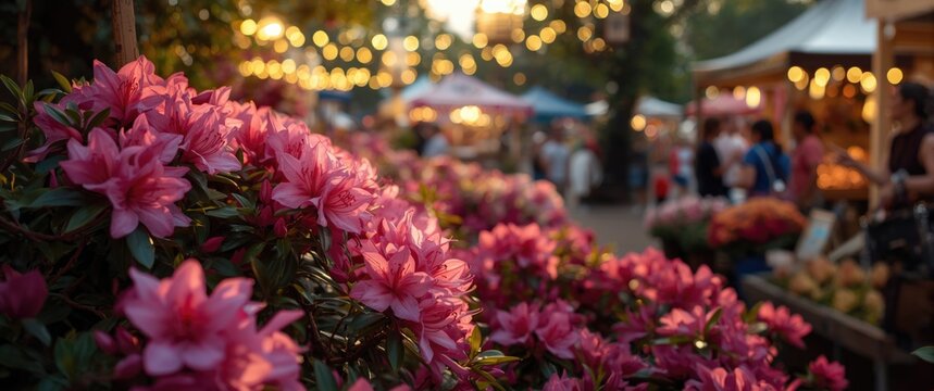 Bright azaleas on exhibit during a lively flower festival