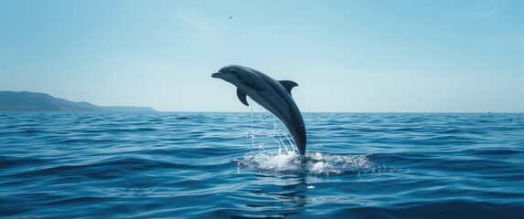 Naklejka premium A jumping dolphin above the water surface