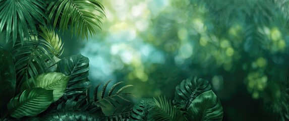 Natural background featuring tropical green leaves texture and toned finish