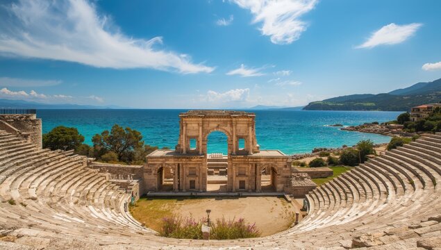 Ancient stone amphitheater in Phaselis, historical structure for conservation efforts
