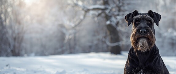 Snowy Background Featuring Giant Schnauzer