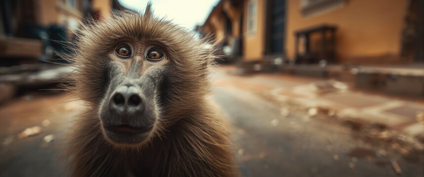 Street Scene with Baboon in South Africa