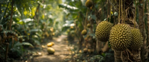 Durians in a Garden Setting, Well-Known Fruit, Celebrated as the King of Fruits