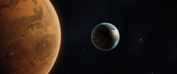 Fototapeta premium Exploring Mars and Earth: Planet diameters and potential colonization