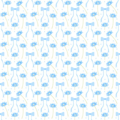 seamless pattern with blue flowers and bow