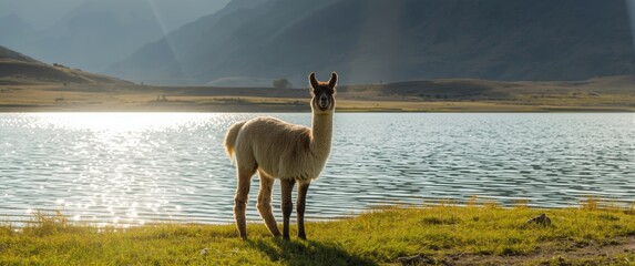Obraz premium Alpaca by Colorado Lagoon in Salt Lake, Bolivia
