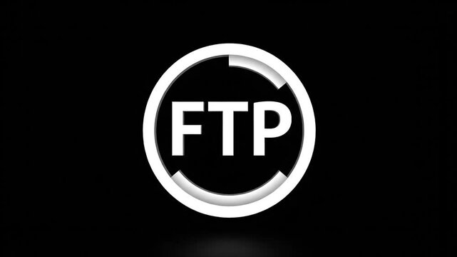 Ftp logo animation white circle with text on black background