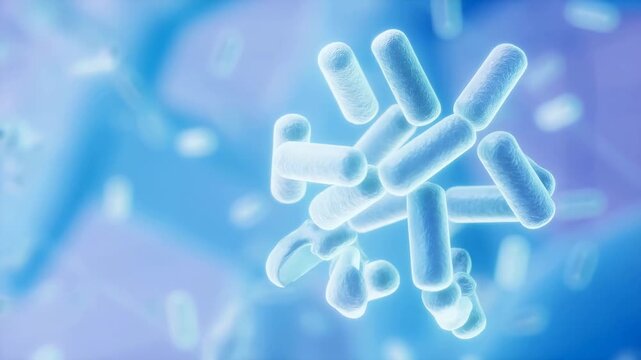 Close-up of microscopic bacteria in a vibrant blue environment. Represents the intricate world of microbiology and its significance in health and science