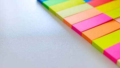 Vibrant Multicolored Sticky Notes Arranged Diagonally on a Textured Surface