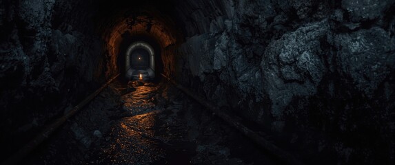 Fototapeta premium Light shining at the far end of a dirty sewer tunnel