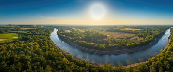 Obraz premium Aerial shot of the Platte River valley during summer near Kearney, Nebraska