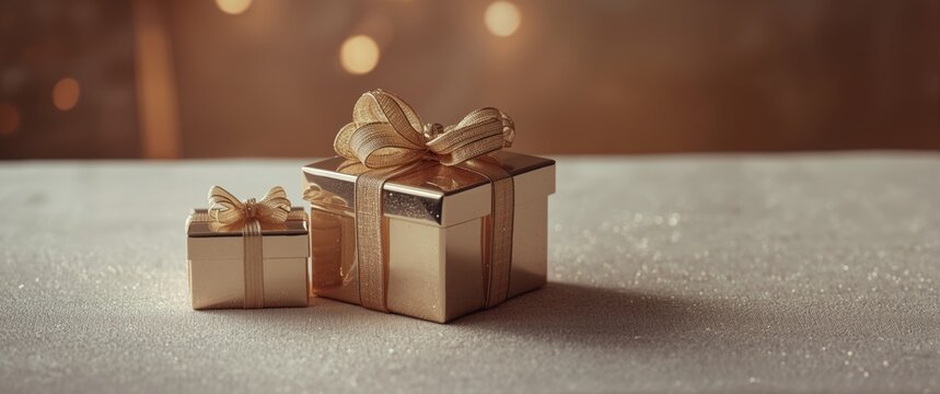 Premium gift boxes with ribbon, retro filter effect for a classy look