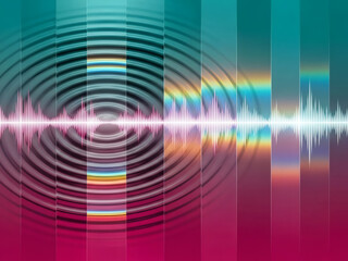 Abstract Visualization Of Overlapping Audio Waveforms And Circular Ripples Against A Vibrant Multi Colored Gradient Background