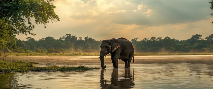 Asian juvenile Elephant with nature backdrop