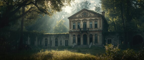 Obraz premium While exploring the city, we encountered a magnificent ancient villa, its historic facade displaying exquisite architecture and ornate windows, reflecting a deep sense of history.