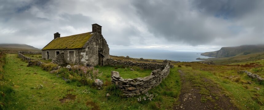 Exploring the Potato Famine cottages ruins on the Dingle Peninsula drive