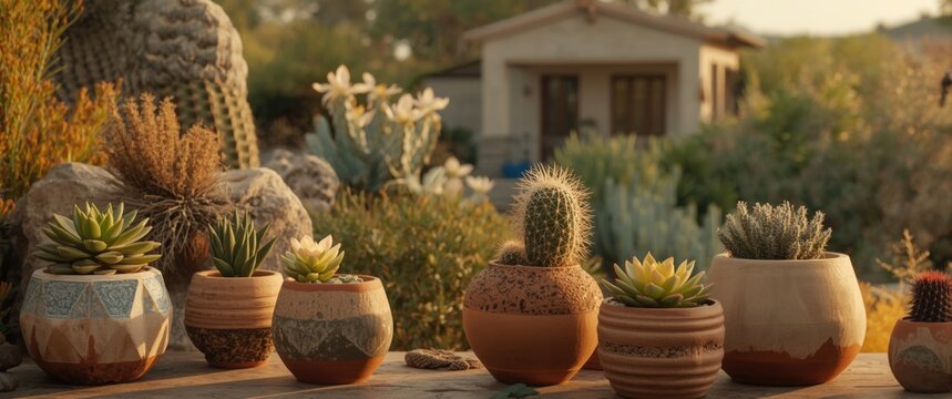 Different pots holding succulents and cactus