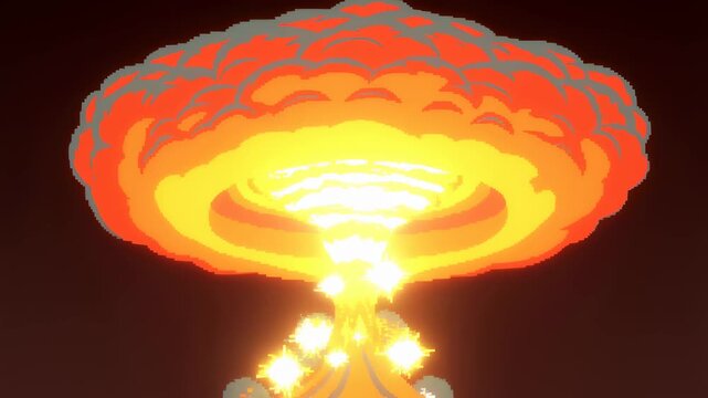 Animated nuclear explosion with a vibrant mushroom cloud. Represents the destructive power of nuclear energy and its implications for humanity