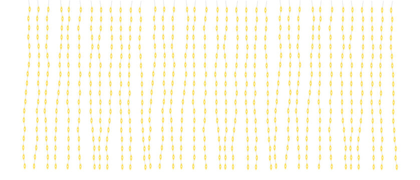 Golden glowing fairy string lights vertically arranged in a sparkling festive curtain, emitting warm light. isolated on transparent background.