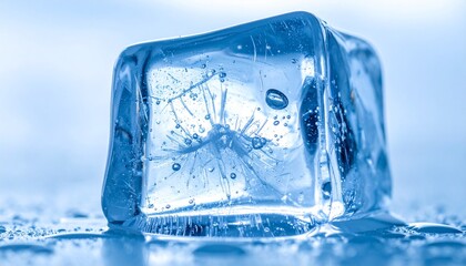 Obraz premium Melting Ice Cube With Internal Inclusions Close Up Macro Shot