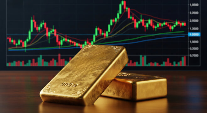 Gold Bars and Financial Chart: Investment, Trading, Market Analysis