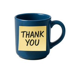 Ceramic mug displaying thank you text isolated on transparent background