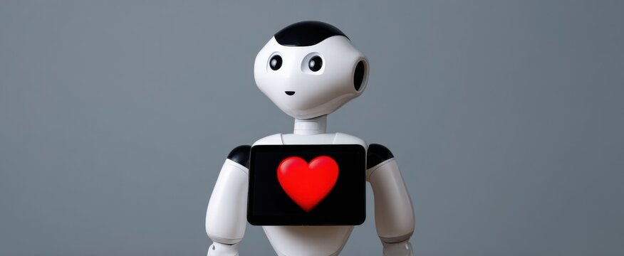 Emotional robot with heart display radiates genuine caring feelings and compassion
