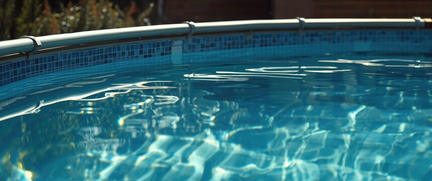 Swimming pool with metal frame set for a bath