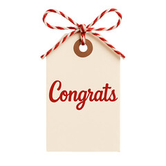 Congrats gift tag with ribbon isolated on transparent background