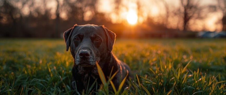 Sunset scene with dog in park
