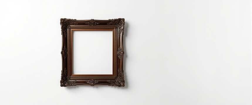 White background with a dark wooden picture frame isolated