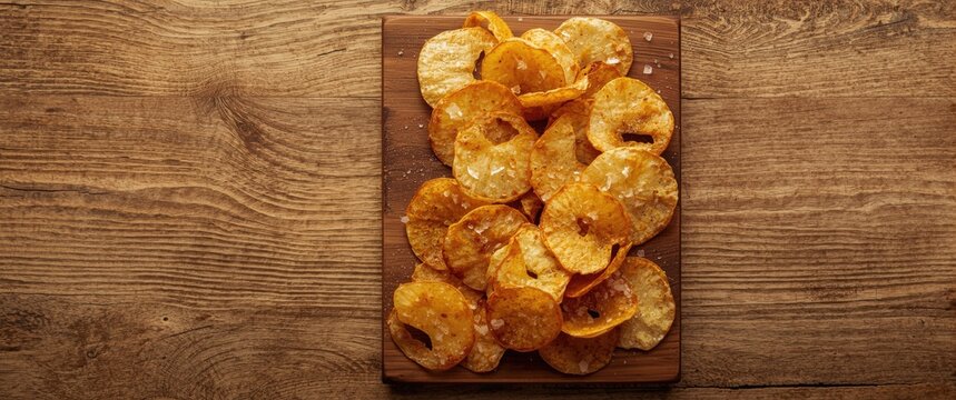 Wood surface with Potato chips in Altay region, Troitsky, dated 13 12 20
