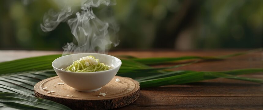 Traditional Thai Lod Chong: Rice Noodles Served with Coconut Milk