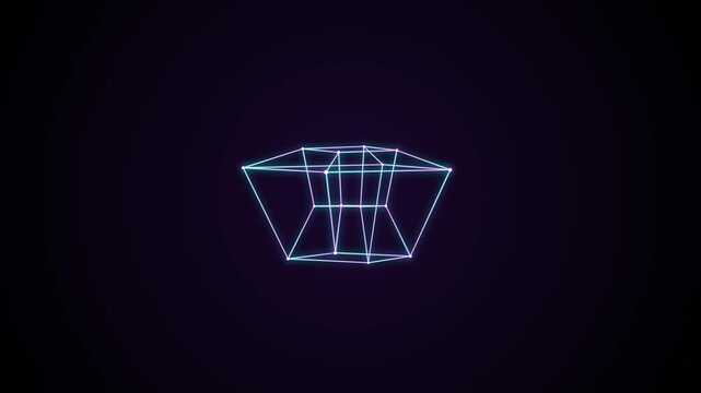 Abstract Neon Glowing Tesseract Hypercube Rotation 4K Seamless Loop