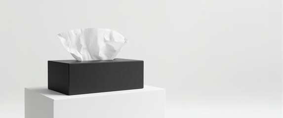 Obraz premium White background with black tissue box mock-up